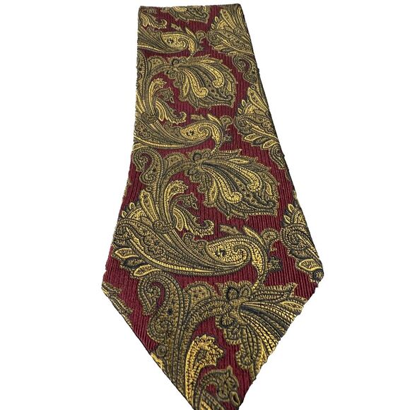 JZ RICHARDS Necktie Mens 100% Silk Tie Designer  58" Burgundy, Gold Tie Classic - Picture 12 of 12